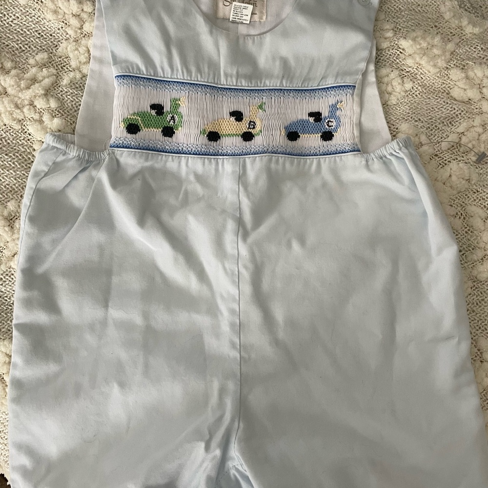 Light Blue Baby Romper with Car Embroidery